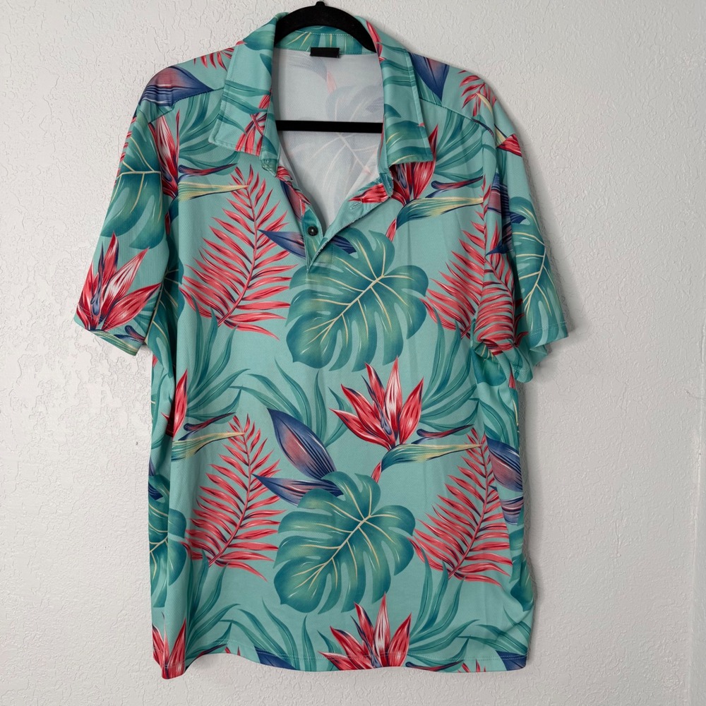 Hurley H2O-Dri Mens‎ XL Tropical Floral Monstera Leaf Short Sleeve Polo Shirt